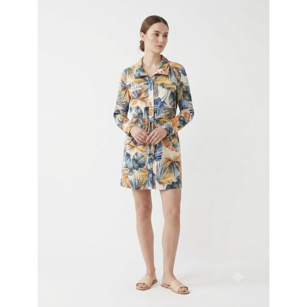 Chico's Tropical Palm Print Linen Utility Pocket Lightweight Jacket Size 0 Small